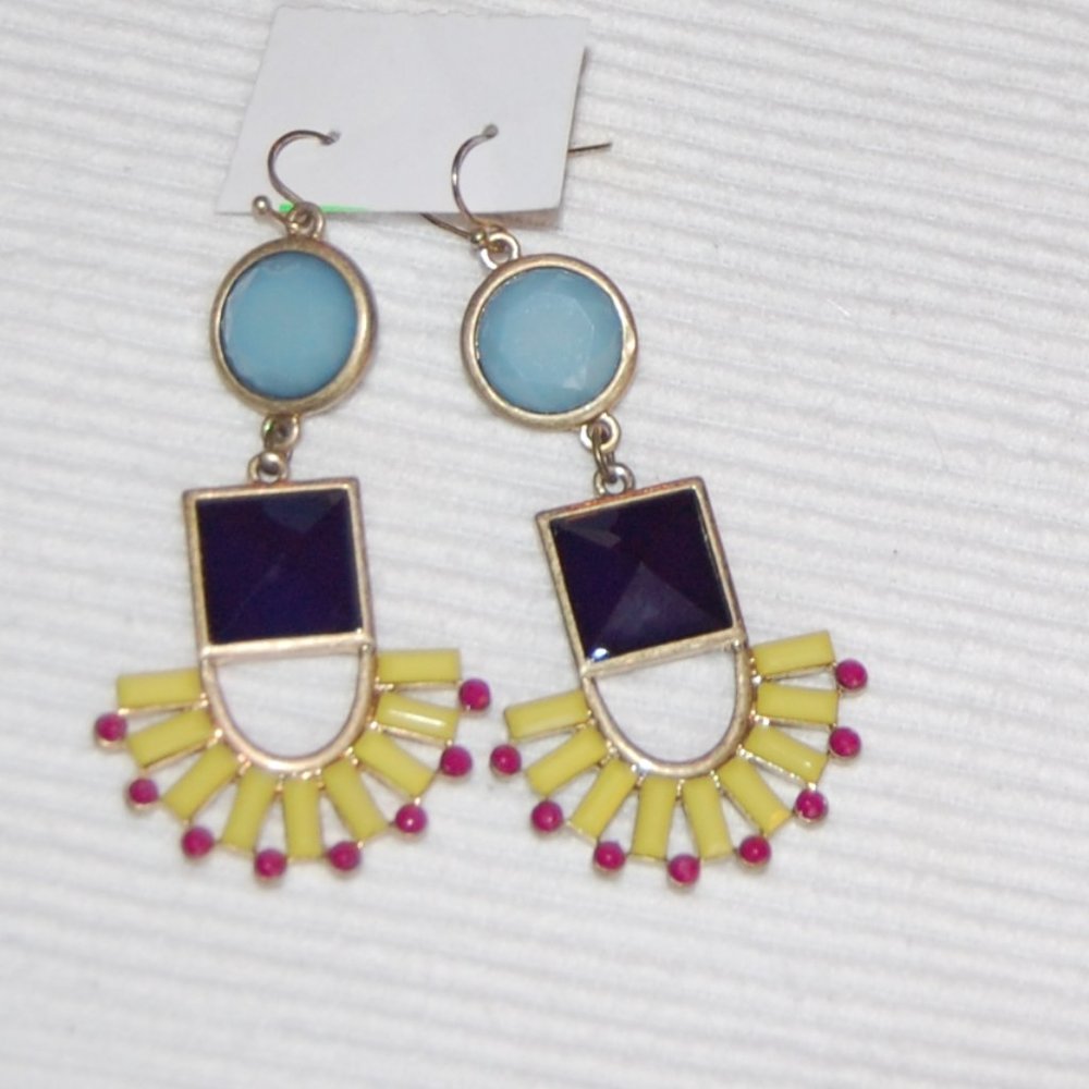 STATEMENT EARRINGS-Blue/Black/Yellow & Red Wire Earrings - Picture 3 of 12